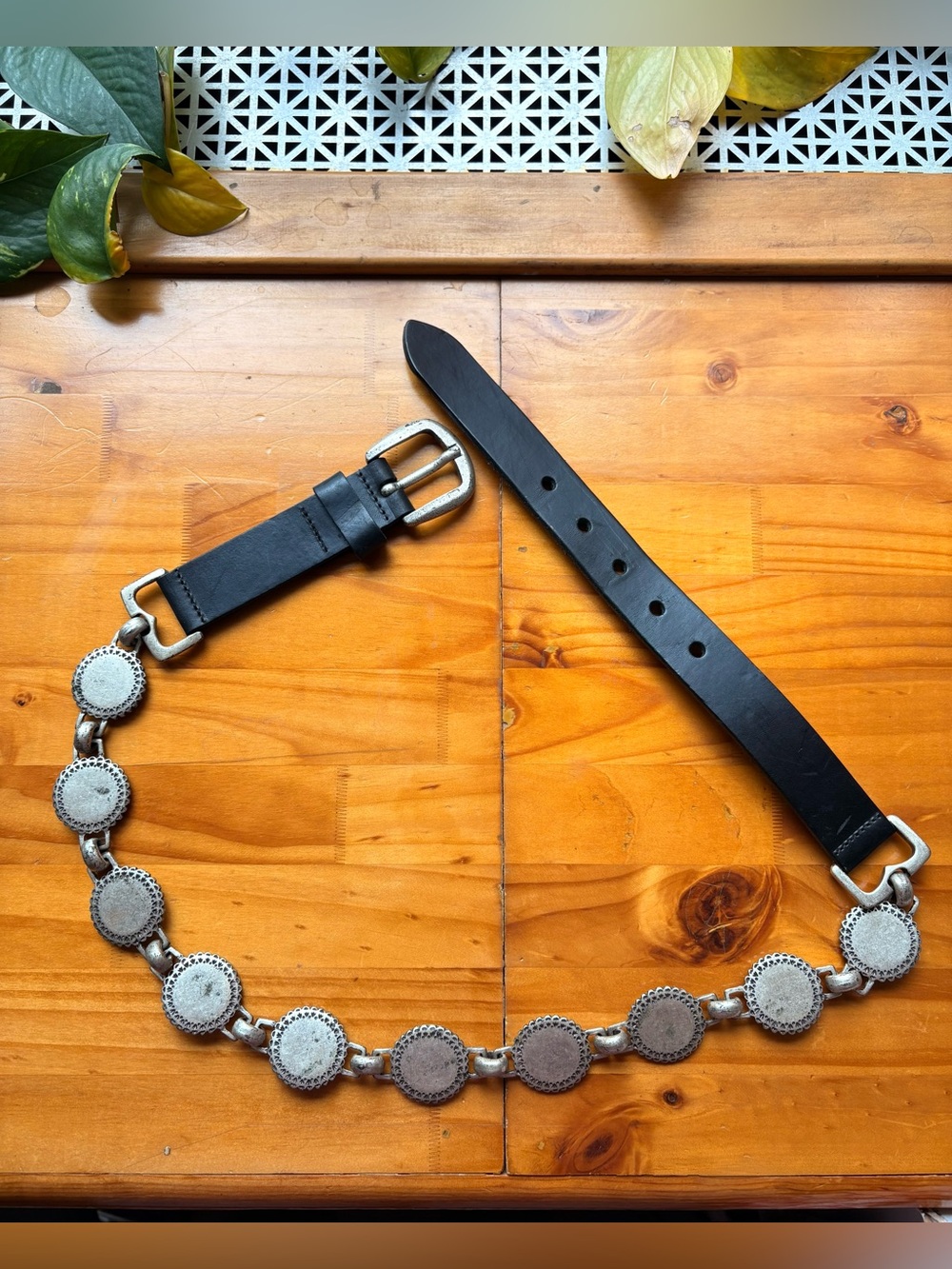 Fossil Black Leather Concho Belt